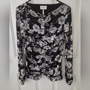 Laundry Black & White Floral Mesh Top